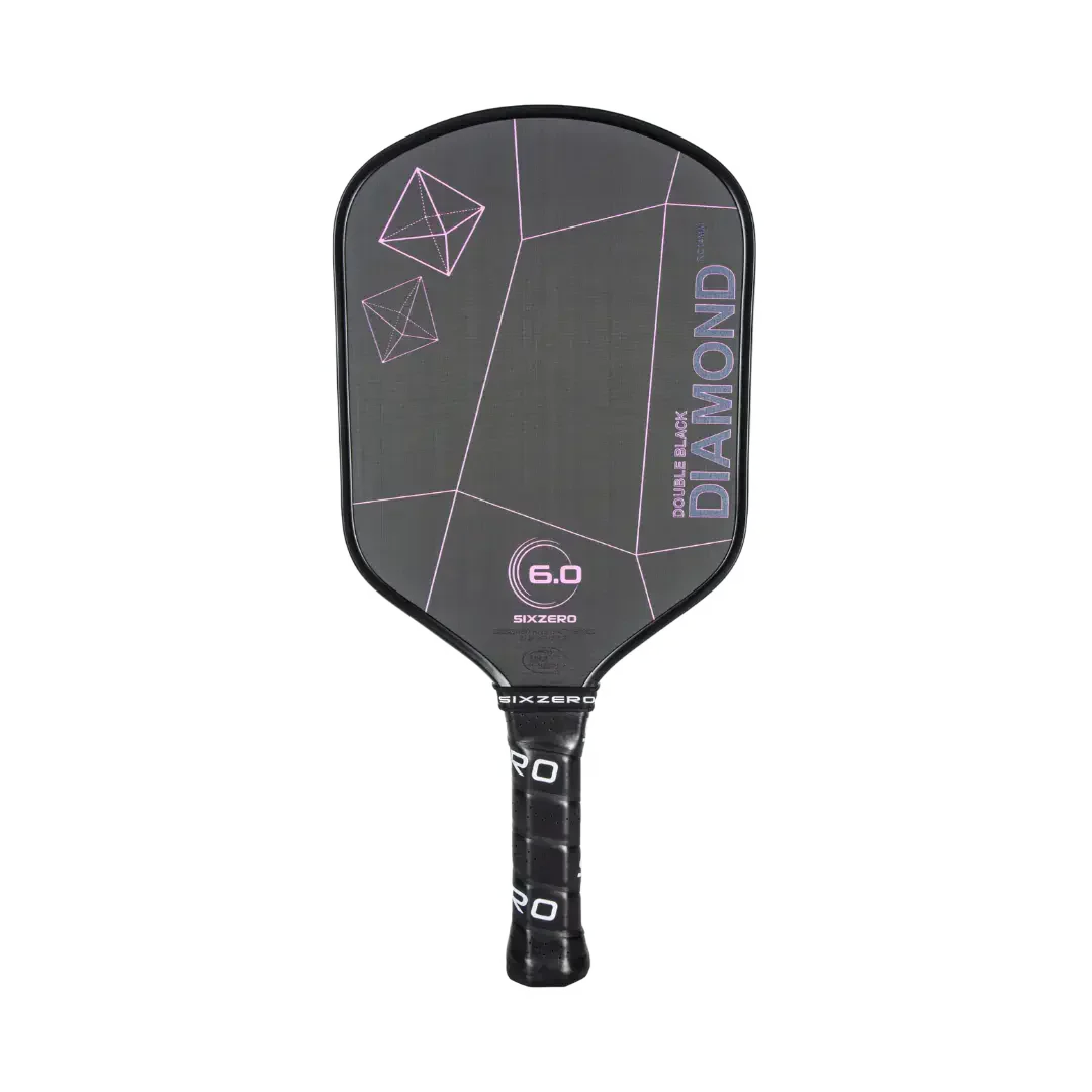 Six Zero - Double Black Diamond Control 16mm Pickleball Paddle - Cherry Blossom Pink (Black Edge Guard)
