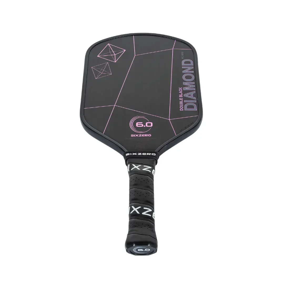 Six Zero - Double Black Diamond Control 16mm Pickleball Paddle - Cherry Blossom Pink (Black Edge Guard)