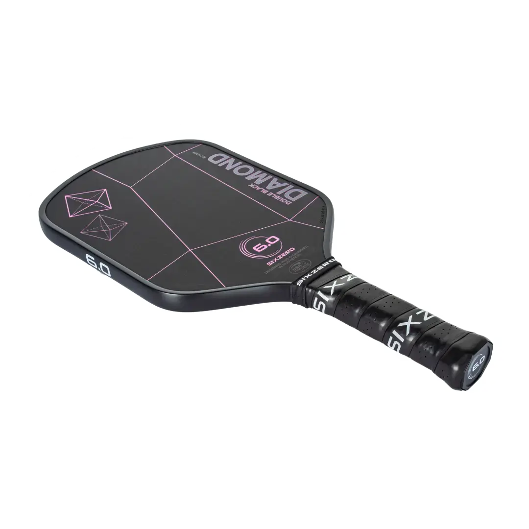 Six Zero - Double Black Diamond Control 16mm Pickleball Paddle - Cherry Blossom Pink (Black Edge Guard)