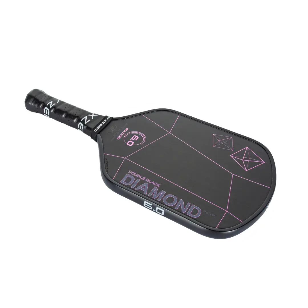 Six Zero - Double Black Diamond Control 16mm Pickleball Paddle - Cherry Blossom Pink (Black Edge Guard)