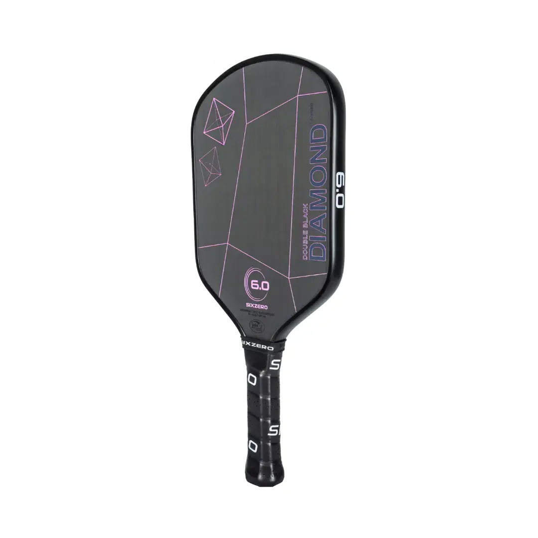 Six Zero - Double Black Diamond Control 16mm Pickleball Paddle - Cherry Blossom Pink (Black Edge Guard)